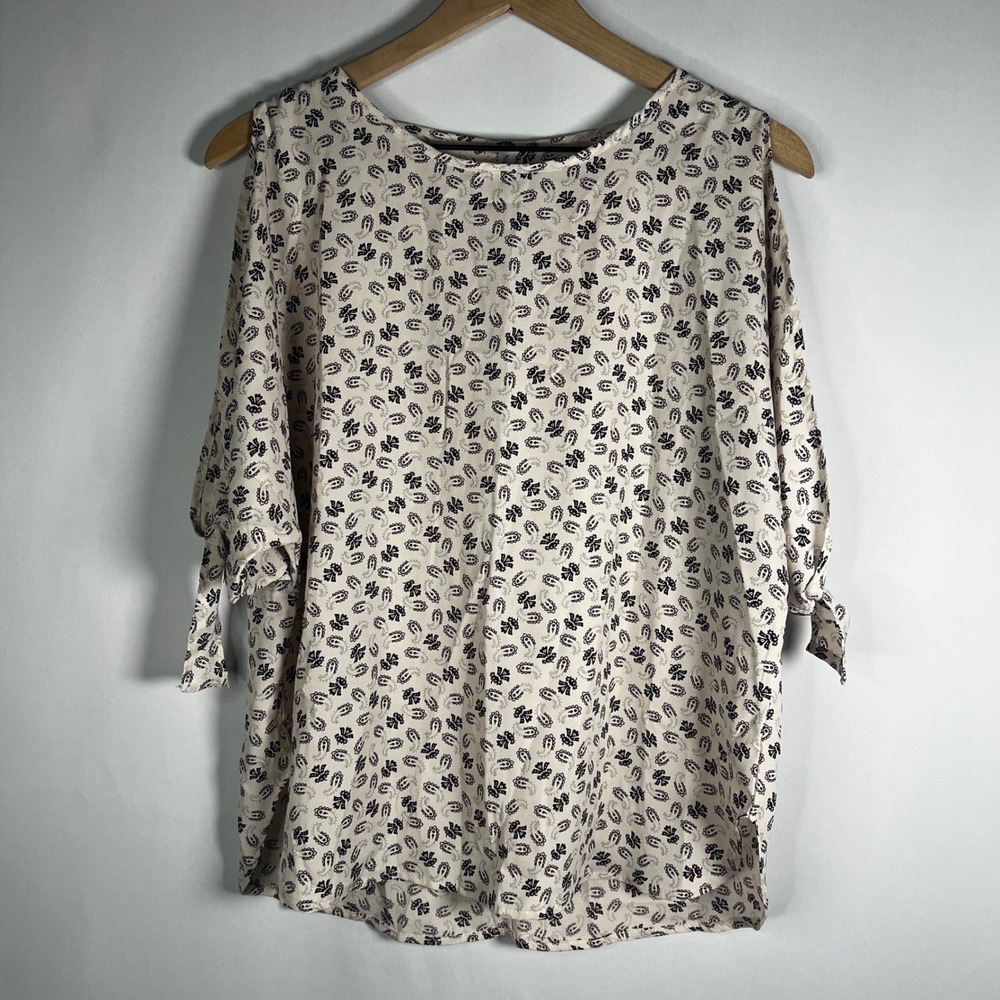 Nelco‎ Fashion Women Small Pale Pink Paisley Printed Open Tie Sleeve Blouse USA